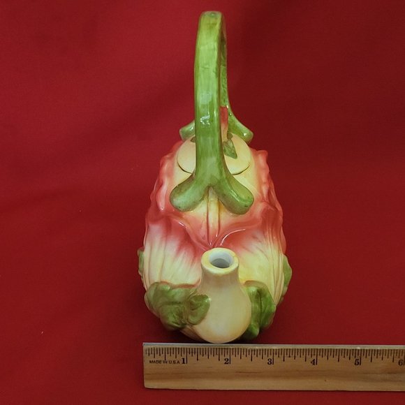 Ceramic Pink Flower and Leaves Tea Pot with Lid - Picture 8 of 13